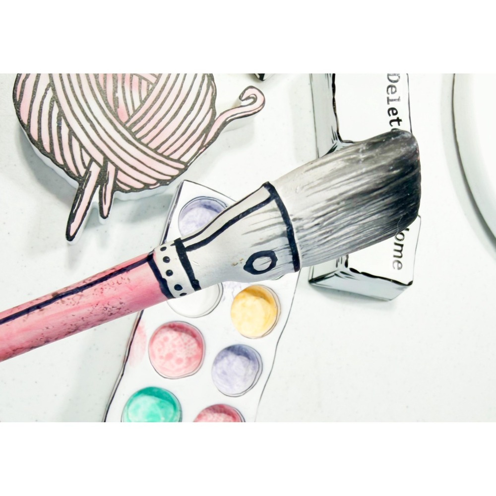 Art Wall Décor Paint Brush Keyboard Yarn Knit Buttons 8 Pieces 3D Easy Hang - Picture 7 of 10
